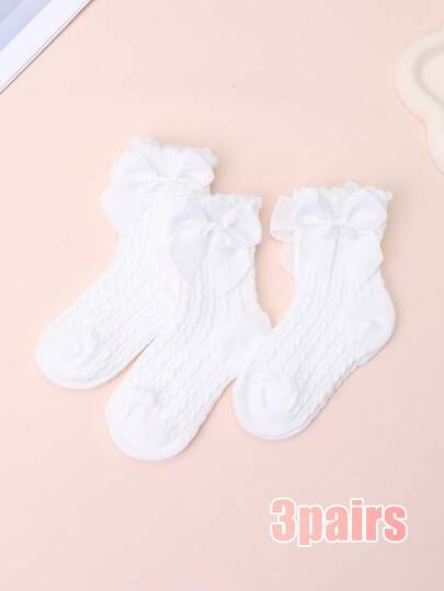 3 pares de calcetines de media caña con diseño de mariposa tejidos a cable para bebés y niñas, adecuados para combinar con el uniforme escolar en la temporada de regreso a clases