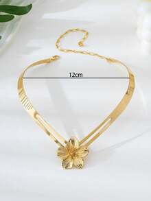 1 buc colier minimalist metalic în formă de V, cu strat dublu gol, fermecător colier unic 3D auriu cu 5 petale, cadou de vară pentru femei