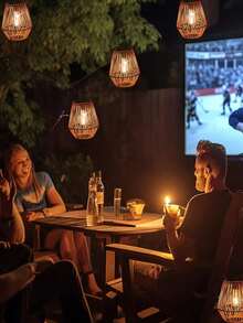 1pc Handcrafted Solar Powered Rattan Hanging Lantern, Waterproof Solar Lamp With Handle, Bohemian Style Decor For Garden, Patio, Porch, Trees, Pathways, 31.5cm Length - Multicolor - View 3