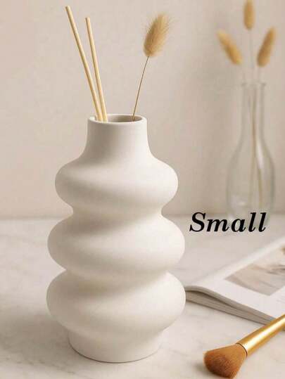 1pc Moderne Wit Wave Resin Vase, Multi Minimalist Dried Flowers, Makeup Brush Storage Or Entryway Accent, Sculptural Aesthetic Home, Idea Qixi, Back To School Fall Refresh Home Room Flower Vase Glass view 6