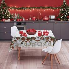 Toalha de mesa com estampa de frutas vermelhas e laços de Natal (1/36 peças) - Toalha de mesa decorativa lavável à prova de poeira para móveis de interior, adequada para decoração de salas de jantar internas, reuniões familiares, presentes e festas de fim de ano