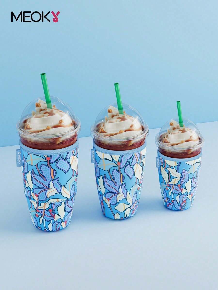 Meoky 3 Packs Reusable Sleeves For Iced Coffee & Soda Cup, Insulated Neoprene Sleeves For Iced & Hot Drinks - Blue - View 1