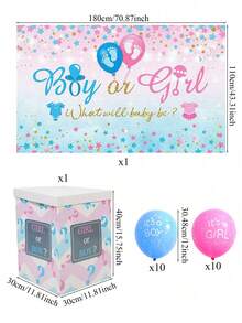 性别揭晓气球套装，包含创意包装盒、背景幕布和性别揭晓气球——适合男孩或女孩的迎婴派对装饰 - 彩色 - 查看 16