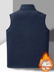 WASSUP OTHER 男士夹克，秋冬季男士抓绒无袖背心，内袋设计，拉链立领夹克 - 藏蓝色 - 查看 2