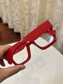 1 Pair Women's Oversized Square Red Transparent Lens Casual Retro Glasses, Suitable For Daily Wear And Street Photography - Red - View 10