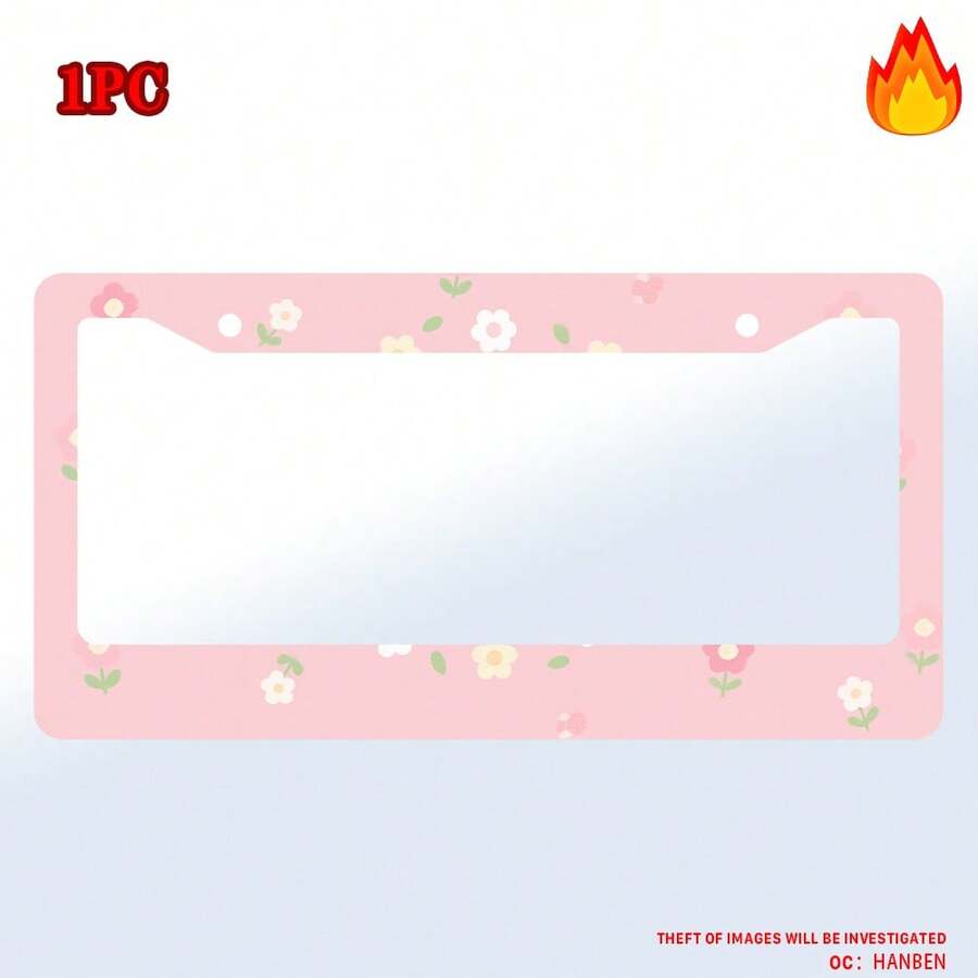 1pc Pink Floral 2-Hole License Plate Frame, Aluminum Material, 6x12 Inches With Screw Set, Cartoon Flower Design, Fun Car Decoration, Retro Style, Universal Size Vehicle Plates - 12x6 inch - Xem 1