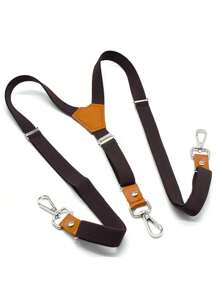 1pc Men's Retro Suspenders With 3 Hooks, Pants Trouser Casual PU Leather Suspenders, Fashion And Adjustable For Halloween