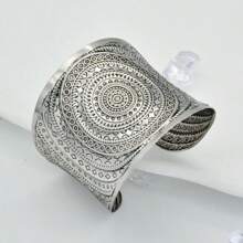 1pc Vintage Hieroglyphic Floral Pattern Bangle Bracelet, Unique Arm Cuff