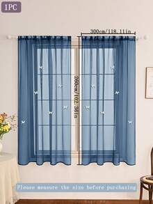 含 1 件涤纶薄纱窗帘杆，6 件白色蝴蝶装饰，纯色，经典设计，含杆，可过滤卧室、客厅窗户的阳光