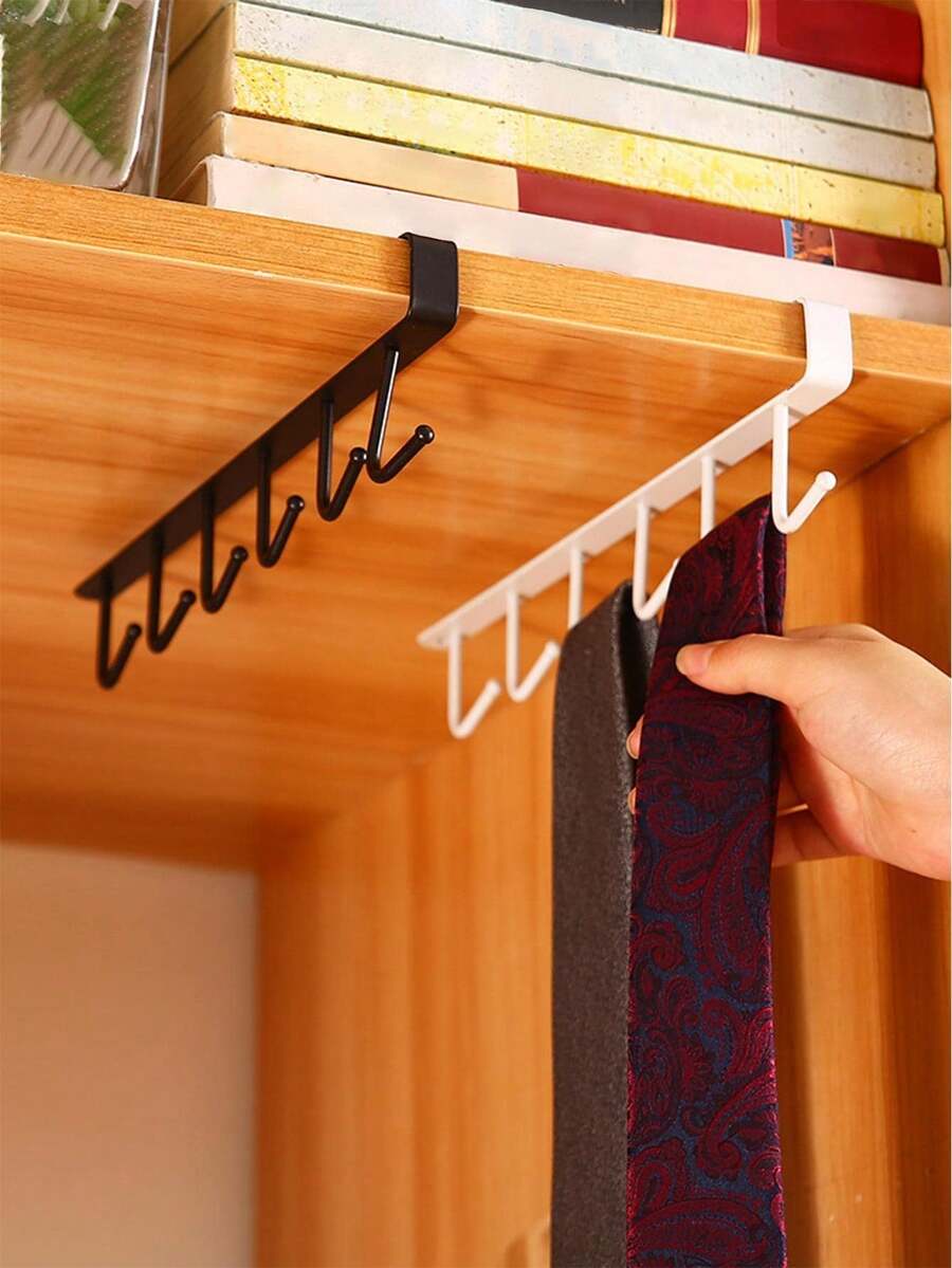 2pcs Hat Rack, Belt Hanger Organizer, Wardrobe Accessory Organizer With 6 Hat Hooks, Cabinet Clothes Storage Rack Without Drilling, Simple Hanging Organizer For Belts, Ties - متعدد الألوان - مشاهدة 1