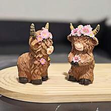Encantadora estatua de vaca de las tierras altas, decoración rústica de resina animal, regalo para Acción de Gracias, Festival de la Cosecha, Navidad, adecuado para decoración de interiores, patio y balcón - Multicolor - Ver 11