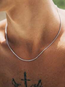1pc Versatile Plain Chain Box Chain Simple Necklace Clavicle Chain Stainless Steel Non Fading For Men Daily Decoration