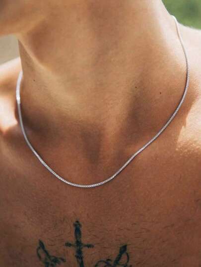 1pc Versatile Plain Chain Box Chain Simple Necklace Clavicle Chain Stainless Steel Non Fading For Men Daily Decoration