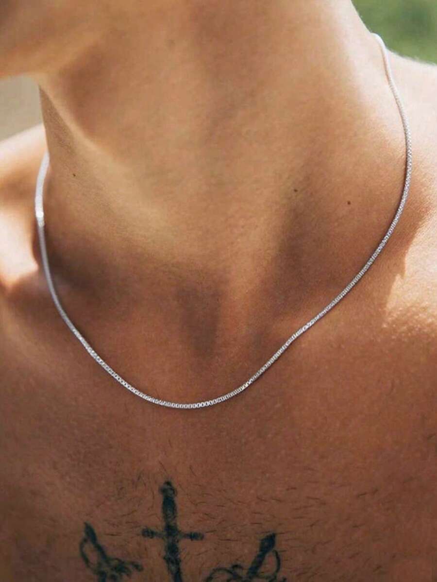 1pc Versatile Plain Chain Box Chain Simple Necklace Clavicle Chain Stainless Steel Non Fading For Men Daily Decoration