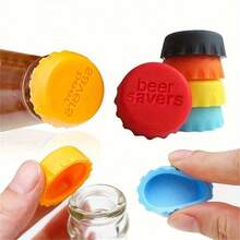 6PCS Silicone Bottle Cap Stoppers | Reusable Air-Tight Seals, Assorted Colors (Random) | Fits Wine, Beer, Soda Bottles | Kitchen & Catering Essentials | Durable Food-Safe Silicone | Flip-Top Design With Embossed Letters - 彩色 - 查看 1