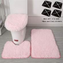 Juego de 3 piezas de alfombras de baño que incluye alfombra de baño, alfombra contorneada y tapa de inodoro, lavable a máquina, de microfibra súper suave y antideslizante con respaldo antideslizante, decoración de baño para el hogar en color rosa, alfombra de piso, alfombra de entrada, decoración de otoño, accesorios de baño, decoración de entrada para volver a la escuela