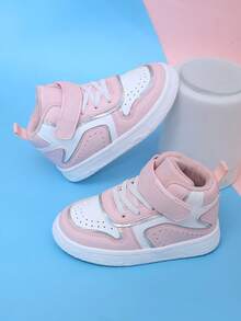 1 Pair Fashion New Infant Hook And Loop Sports Shoes, Non-Slip Wear-Resistant Comfortable Small White Shoes, Lightweight Easy To Wear Molded Footbed, Stable And Secure Toddler Shoes, Neutral Minimalist Style Suitable For Daily Wear And Running - Pink - View 2