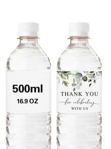 100pcs Custom Eucalyptus Appreciation Water Bottle Stickers, Children's Birthday Party Decoration Water Bottle Label Paper, 8.26inch*1.96inch Green Leaf Label Stickers, Suitable For Thank You Birthday Party Wedding, Back To School, 16.9oz 500ml Water Bottle Labels
