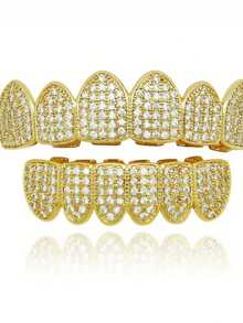1pc/2pcs Hip Hop Men's Cubic Zirconia Grillz Teeth Grillz, 8 Top And Bottom Teeth Grills Teeth Hip Hop 3d Cubic Zirconia Tooth Grills, Top & Bottom Teeth Grills, Suitable For Men And Women Halloween - Big Diamond Silver - View 18