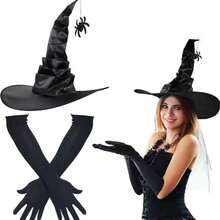 1 pezzo Accessorio da strega per Ognissanti, cappello da strega con decorazioni a volant neri, ragni e pipistrelli, cappello da mago per feste di Ognissanti, idea regalo di Ognissanti