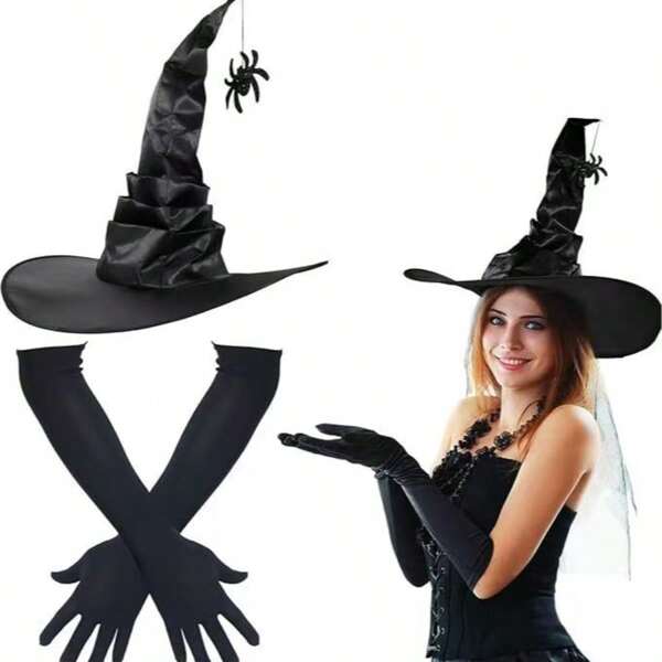 1 pezzo Accessorio da strega per Ognissanti, cappello da strega con decorazioni a volant neri, ragni e pipistrelli, cappello da mago per feste di Ognissanti, idea regalo di Ognissanti
