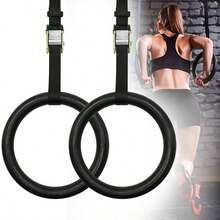 Fitness Gymnastic Rings- With Straps Strength Training Pull Up Adjustable - Black - View 1
