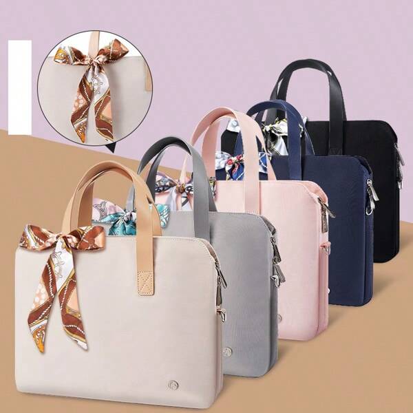 General Computer Bag 13-14 Inches, Single Shoulder Crossbody, Shock Resistant, Multi Compartment File Bag, Male And Female Universal Bag, Silk Scarf Bow