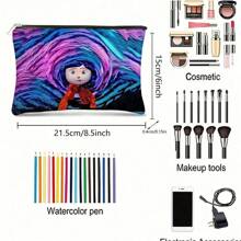 1 件，万圣节恐怖电影“Button Mom”图案印花化妆包 - 黑暗学院风格可重复使用药包，电影爱好者卡通美学铅笔袋化妆包，旅行和化妆品收纳袋 - 适合学校、家居装饰、珠宝收纳、零食袋、9 英寸 * 6 英寸旅行必需品假期暑假返校学校用品袋女士旅行包化妆包