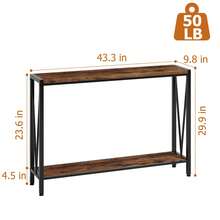 Console Table, Narrow Sofa Table, 110x25x76 Cm Side Table With Storage Space, Wooden Shelf And Metal Frame, 2-Level Hall Table For Hallway, Living Room, Bedroom - 棕色 - 查看 6