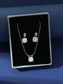 3st Elegant Zirconia Inlagd Blomsterhänge Halsband Och Örhängen Smyckesset, presentask för kvinnor Present Alla hjärtans dag - Silver - Visa 6