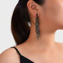 Luxurious Jewelry Rhinestone Black Hollow Long Geometric Vintage Dangle Earrings