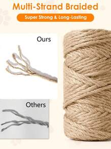 Corde de jute naturelle pour chats, ficelle, corde pour chats, corde de sisal pour arbre à chat - ficelle rustique et solide pour faire des griffoirs DIY pour chats, de l'artisanat, de la décoration intérieure, de l'emballage et de la suspension - jouet pour chat durable et de haute qualité et fournitures d'artisanat, ficelle de jardin, emballage et décoration d'intérieur, accessoires pour chats
