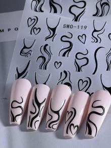 2 件法式黑白 5D 亚克力指甲贴纸线条心形涂鸦美甲图案法式漩涡 DIY 自粘 5D 浮雕图案美甲装饰用品适合女士女孩 - 黑與白 - 查看 6