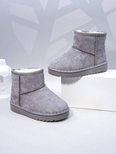 Botas de nieve para niños de otoño/invierno, zapatos de niña de media caña con forro de felpa plano, botas de niño con suela gruesa y cálida, botines cortos para bebés