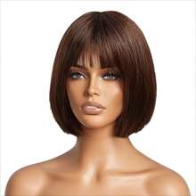 Eulisi 13*4 透明蕾丝前真人发假发，短款波波头，巴西雷米发假发，自然黑色，6-14 英寸短款精灵头假发