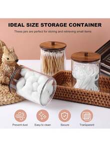 4 包 Qtip 支架分配器带木盖 10 盎司透明塑料药瓶容器用于梳妆台化妆品存储浴室配件套装用于棉签、垫子、球、牙线 - 彩色 - 查看 9