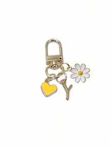 1pc Personalized Yellow Heart Pendant, Customizable With Initial Letter & Daisy Pattern, Heart Pendant, Daisy Keychain, Letter Keychain, Heart Keychain Accessory, Customized Bag Charm, Gift, Keychain, Unique Phone Accessory, Minimalist Design - Multicolor - View 18