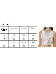 Women Sequin Tank Tops Slim Sparky Round Neck Sleeveless Showing Navel Crop Vest  Summer Streetwear - 香檳色 - 查看 7