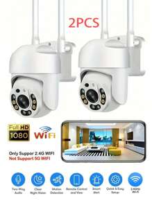 2pcs Smart Home Security Camera, 2.4GHz WiFi Indoor/Outdoor Surveillance Camera, 2K HD Outdoor Security Monitor, 360° Panoramic Monitoring, Color Night Vision, Two-Way Audio, USB Powered