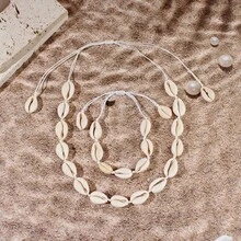 2件套贝壳编织项链和手链套装，适合女士，海滩度假 - 黑色 - 查看 4