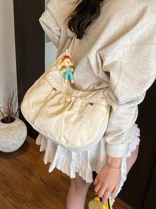 Large Capacity, Minimalist, Fashionable, Versatile Women's Crossbody Bag, Lightweight And Stylish Artistic Shoulder Bag, Exquisite Appearance, Pleated Drawstring Dumpling Bag, Suitable For Daily Commute And School - Beige - View 4