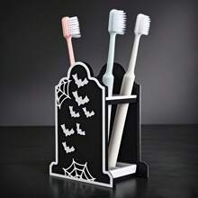 1 pieza Soporte para cepillo de dientes con diseño de murciélago estilo gótico - Plástico duradero, organizador independiente para brochas de maquillaje y pasta de dientes para el tocador del baño, regalo ideal para fiestas y organizador de baño inspirado en Halloween