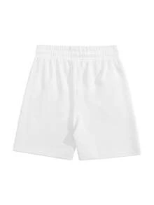 Summer White Jacquard Knitted Loose Straight Leg Shorts For Men, Casual, Sports, Versatile Solid Color, Mid-Thigh Length - White - View 2