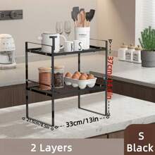 1pc Kitchen Cabinet Storage Rack, Iron Dish Organizer Rack With Multiple Layers, Multifunctional Countertop Storage Shelf, Available In 3 Sizes And 2 Colors