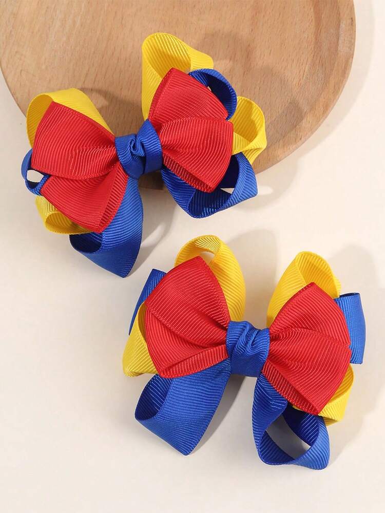 2 件女孩返校蝴蝶结发夹，彩色鳄鱼夹，罗缎丝带发夹，甜美女孩小辫蝴蝶结发夹，开学第一天毕业季制服头饰，课堂学生青少年发饰。 - 彩色 - 查看 2