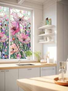 1pc Colorful Floral Pattern PVC Frosted Static Cling Window Film, Glue-Free Static Adsorption, Removable, Privacy Protection, Blocks Sunlight And UV, Suitable For Home Decor, Bedroom, Living Room, Kitchen, Bathroom Door And Window Decoration. High-Quality Removable Glue-Free, Reusable, Easy To Install Home Decor Window Film. - Multicolor - View 9