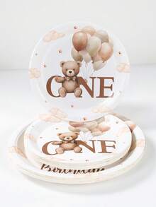Set di stoviglie monouso per feste di 1° compleanno a tema orsetto marrone, 8 piatti di carta da 7/9 pollici, 8 bicchieri di carta, 16 tovaglioli di carta, forniture per la decorazione del tavolo per la festa di compleanno o festa di nascità a tema orsetto, decorazioni per la festa, accessori per la festa di compleanno o festa di nascità a tema orsetto, set di piatti di carta usa e getta per l'evento di compleanno, omaggi