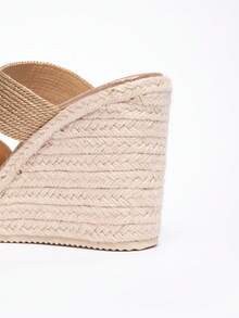 Sandalias romanas de cuña con plataforma de suela gruesa y cordones - Champán - Ver 10