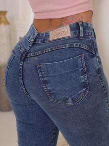 Women's Flare Jeans High Waist Premium With Lycra Bell Bottom Butt Lifting Comfortable - Đá cẩm thạch trung bình - Xem 2