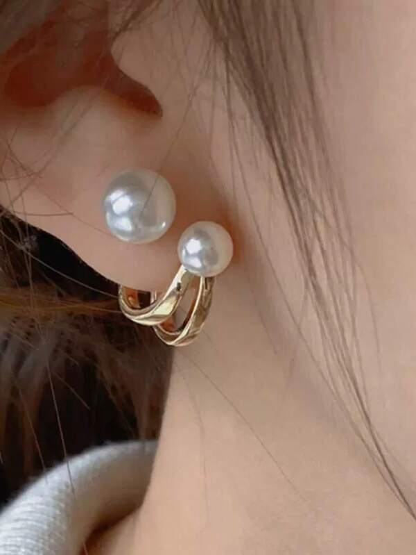 2 piezas Pendientes de aro con perlas falsas con estilo de uso versátil, pendientes vintage inspirados en cristal geométrico y perla para mujeres